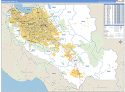Santa Clara County, CA Wall Map Zip Code Basic Style 2026
